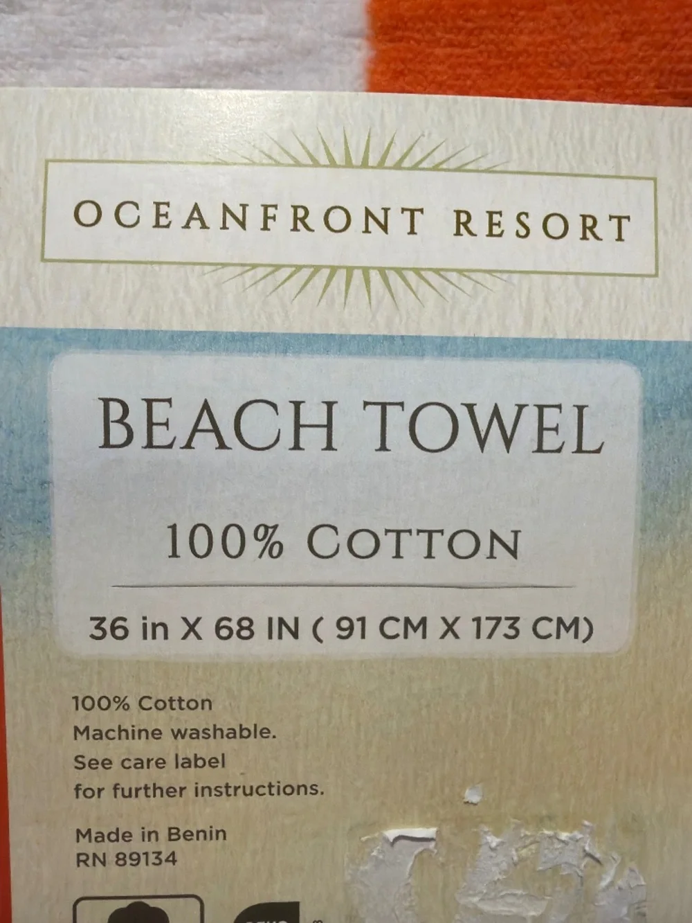 Orange White Cabana Stripe Large Cotton Beach Towel